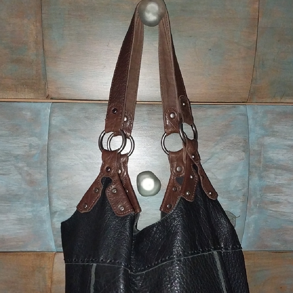 Black and Brown Leather Hobo Bag - Picture 4 of 8